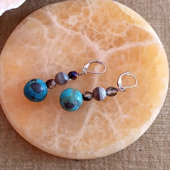 925 Sterling Silver Turquoise Dangle Earrings - Picture 2 of 9